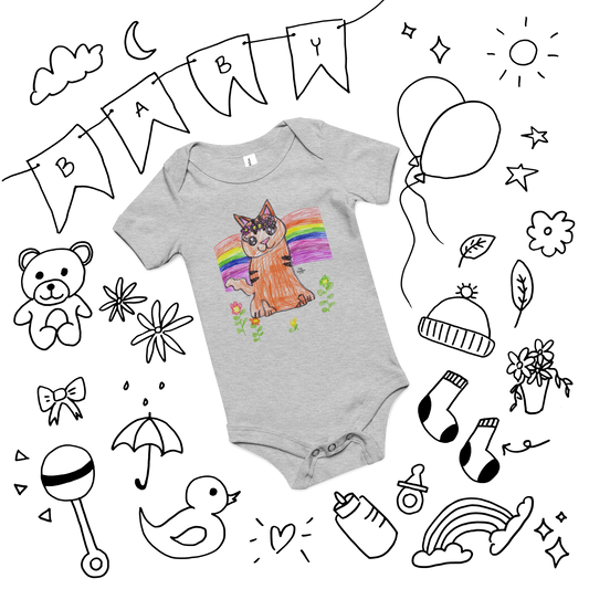 Baby | Flower Crown Cat T-Shirt | Rainbow Kitty Doodle Graphic Tee | FunDoodlesbyMila