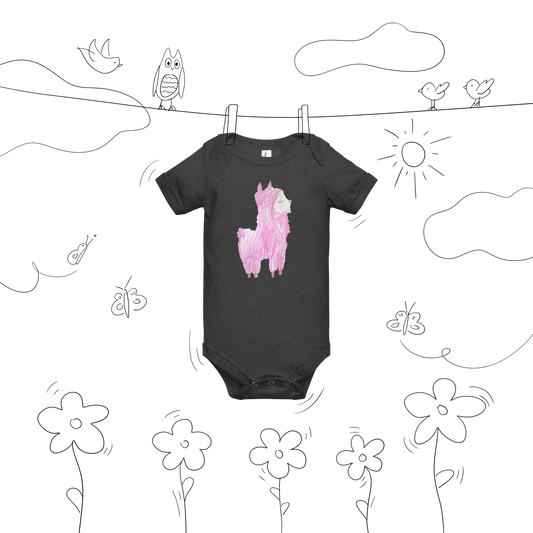 Baby | Pink Fluffy Alpaca T-Shirt | Adorable Alpaca Doodle Graphic Tee | FunDoodlesbyMila