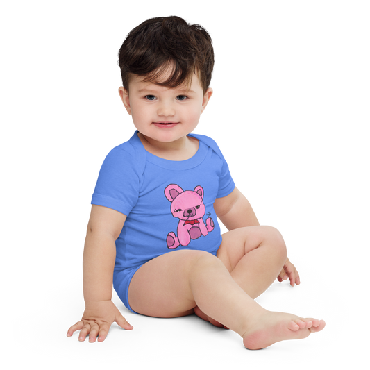 Baby | Pink Teddy Bear T-Shirt | Adorable Bow Bear Kid Drawn Graphic Tee | FunDoodlesbyMila