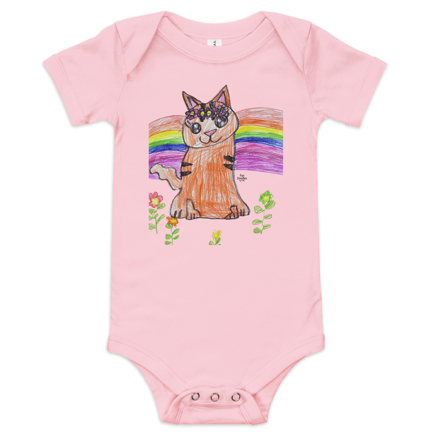 Baby | Flower Crown Cat T-Shirt | Rainbow Kitty Doodle Graphic Tee | FunDoodlesbyMila